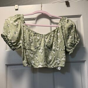 Hollister Green Floral Crop Top